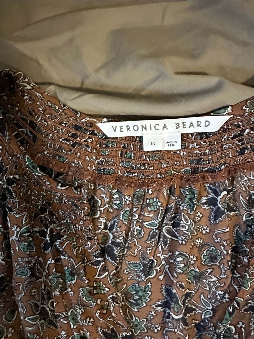 Veronica Beard Brown Floral Long-Sleeve Tiered Midi Dress - Picture 3 of 5